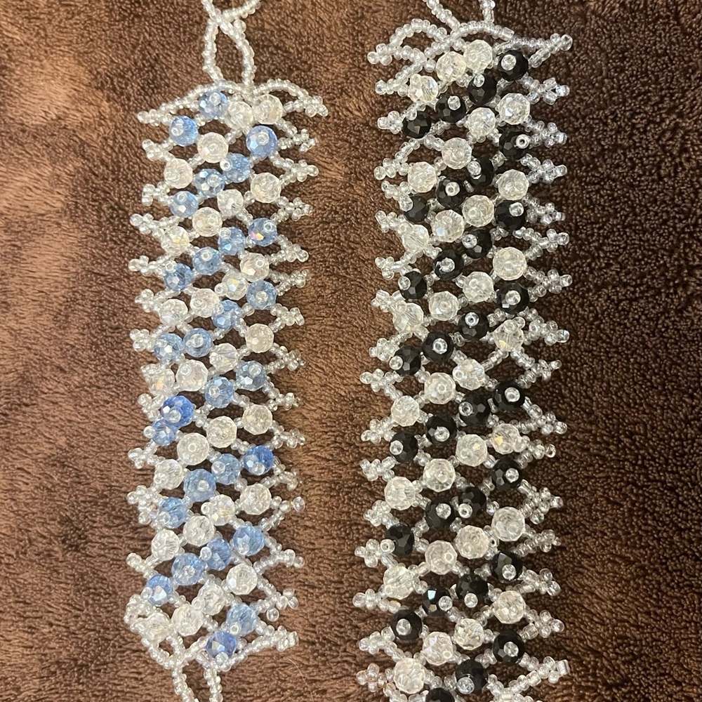 Hand Made Beaded Bracelets with Blue and Black Accents